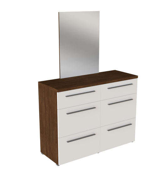 Dresser Belfast 6Drawers With Mirror No Mixing Walnut (Limited 3 Months Warranty)