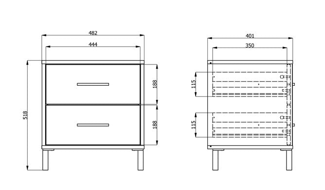 Night Stand Belfort 2 Drawers  48*40*52Cm Off White  (Limited 3 Months Warranty)