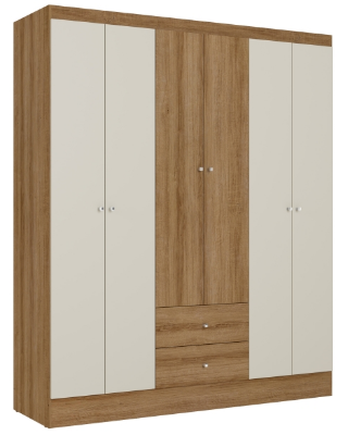 Wardrobe Astro 5737 6 Doors With 2 Drawers W153*H182*D47cm Almendra/ Off White (Limited 3 Months Warranty)