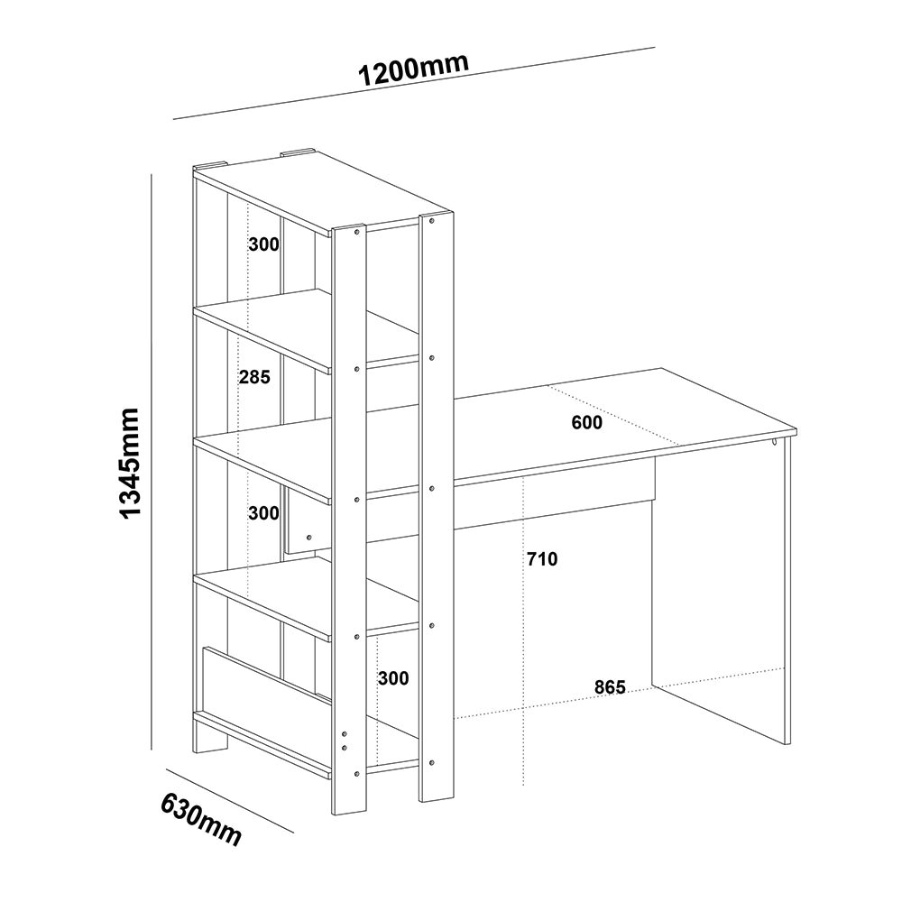 Office Table Match 4235 Four Shelves  120*63*134.5Cm Off White/Oak  (Limited 3 Months Warranty)