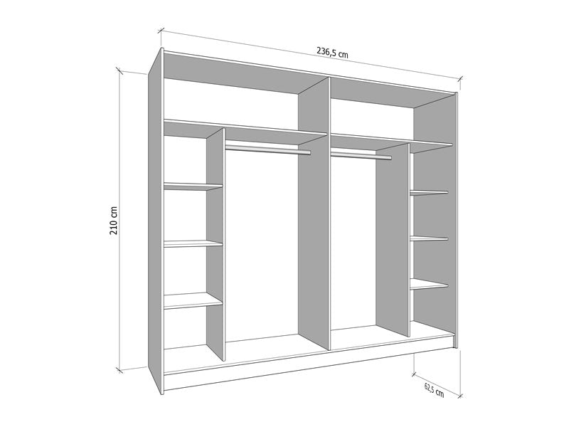 Wardrobe Sierra 240 Og 2 Doors Sliding  210*63*210 White  (Limited 3 Months Warranty)