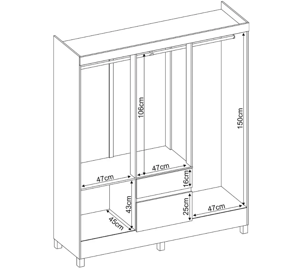 Wardrobe Flash  62920/140 6 Doors With 2 Drawers  149*181*47 Cm Almond / Off White  (Limited 3 Months Warranty)