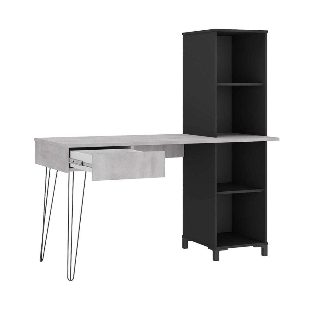 Office Table Fusion 6277 One Drawer With 2 Shelves  137.8*60.3*141.2Cm Concrete / Black  (Limited 3 Months Warranty)