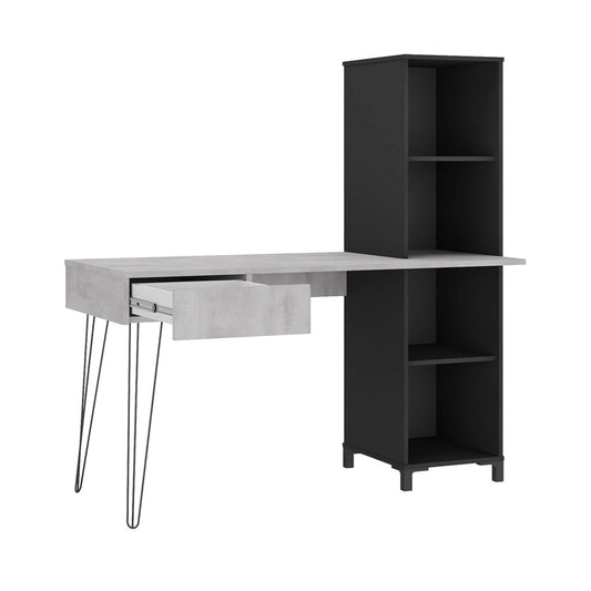 Office Table Fusion 6277 One Drawer With 2 Shelves  137.8*60.3*141.2Cm Concrete / Black  (Limited 3 Months Warranty)