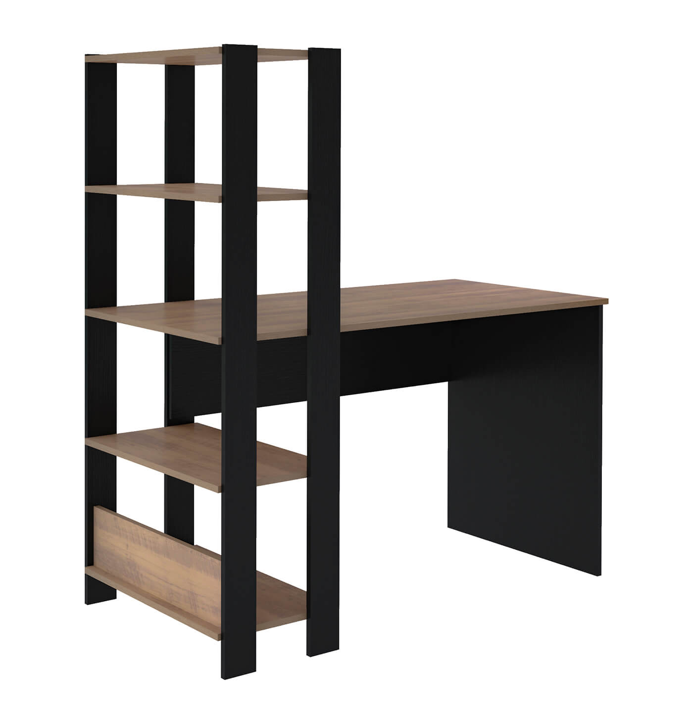 Office Table Match 4224 Four Shelves  120*63*134.5Cm Pine/ Black (Limited 3 Months Warranty)