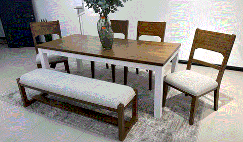 DINING SET WESTCONI + CABALYNN COMBO. (TABLE + 4 CHAIRS + 1 BENCH) D974 D5168