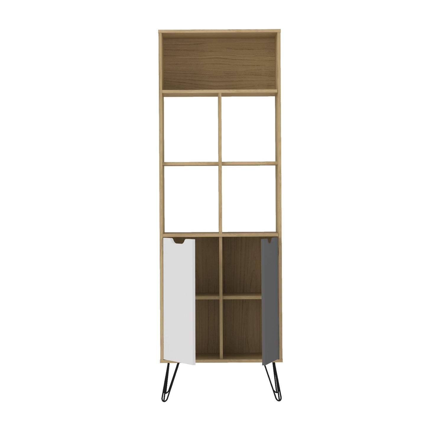 Bookcase Estocolmo 4436 2 Doors With 5 Niches  60*30*182Cm Oak/Graphite/White (Limited 3 Months Warranty)