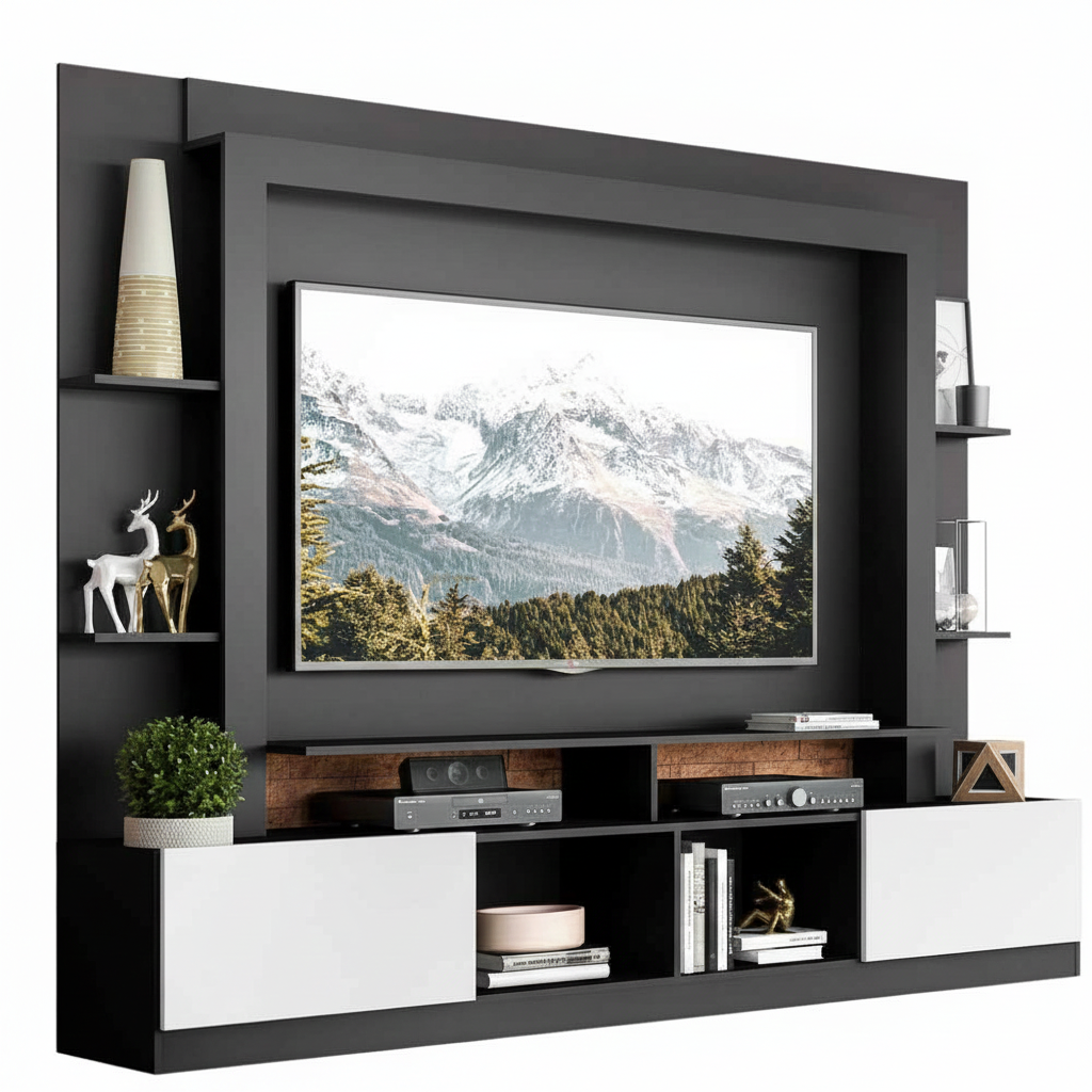 Tv Stand Mp3395 With Panelup To 65  171*213*38Cm Black/White (Limited 3 Months Warranty)