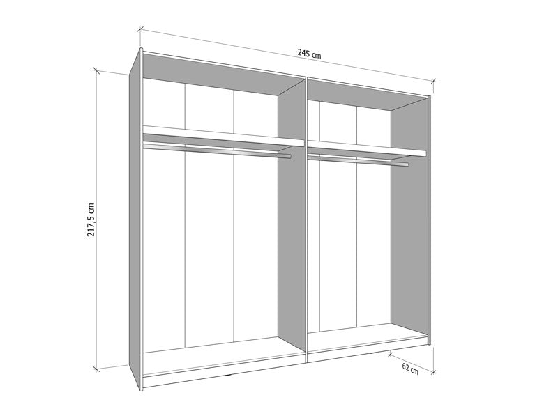 Wardrobe Modena 2 Sliding Doors  245*62*217.5Cm White (Limited 3 Months Warranty)