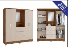 Wardrobe Roma Ref 1181 4 doors with 3 drawers 160*198*46.5cm freijo/off white (limited 3 months warranty)