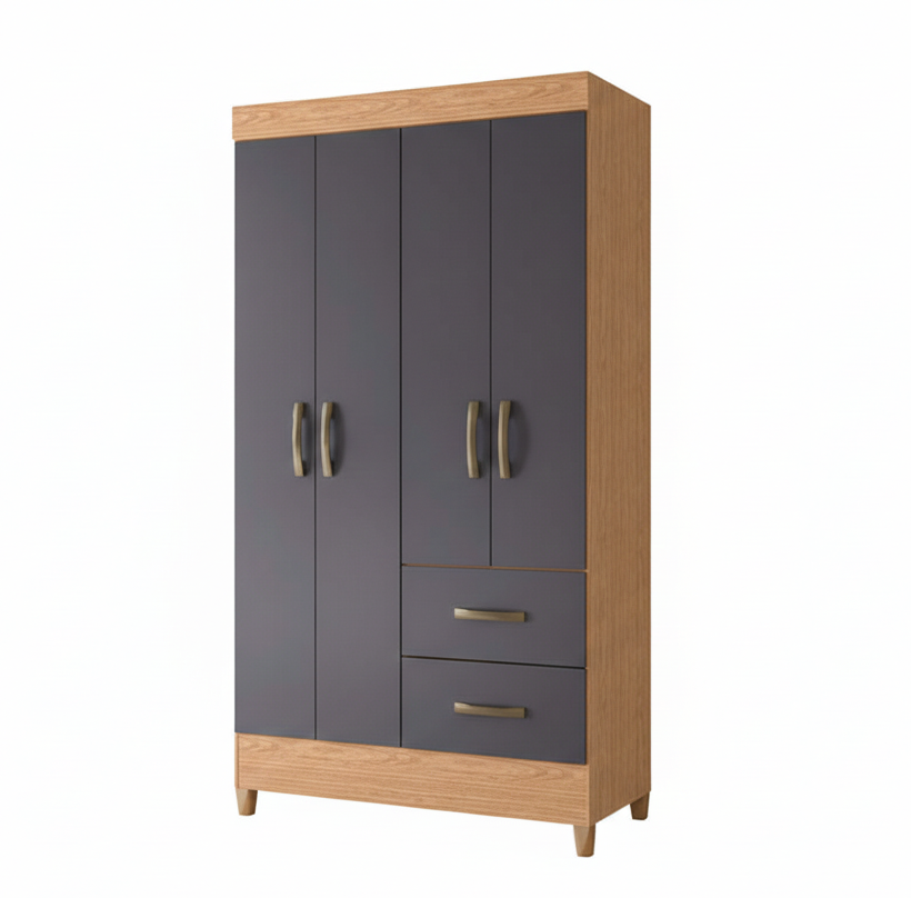 Wardrobe Mobi 23354-309 4 Doors With 2 Drawers  98*181*47Cm Freijo/Titanium  (Limited 3 Months Warranty)