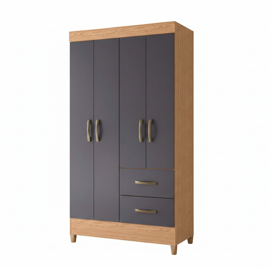 Wardrobe Mobi 23354-309 4 Doors With 2 Drawers  98*181*47Cm Freijo/Titanium  (Limited 3 Months Warranty)