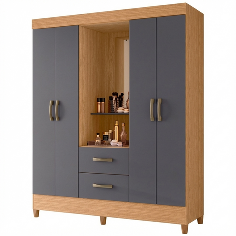 Wardrobe Mobi 23416-309 4 Doors With 2 Drawers And Mirror  147*181*47Cm Freijo/Titanium  (Limited 3 Months Warranty)