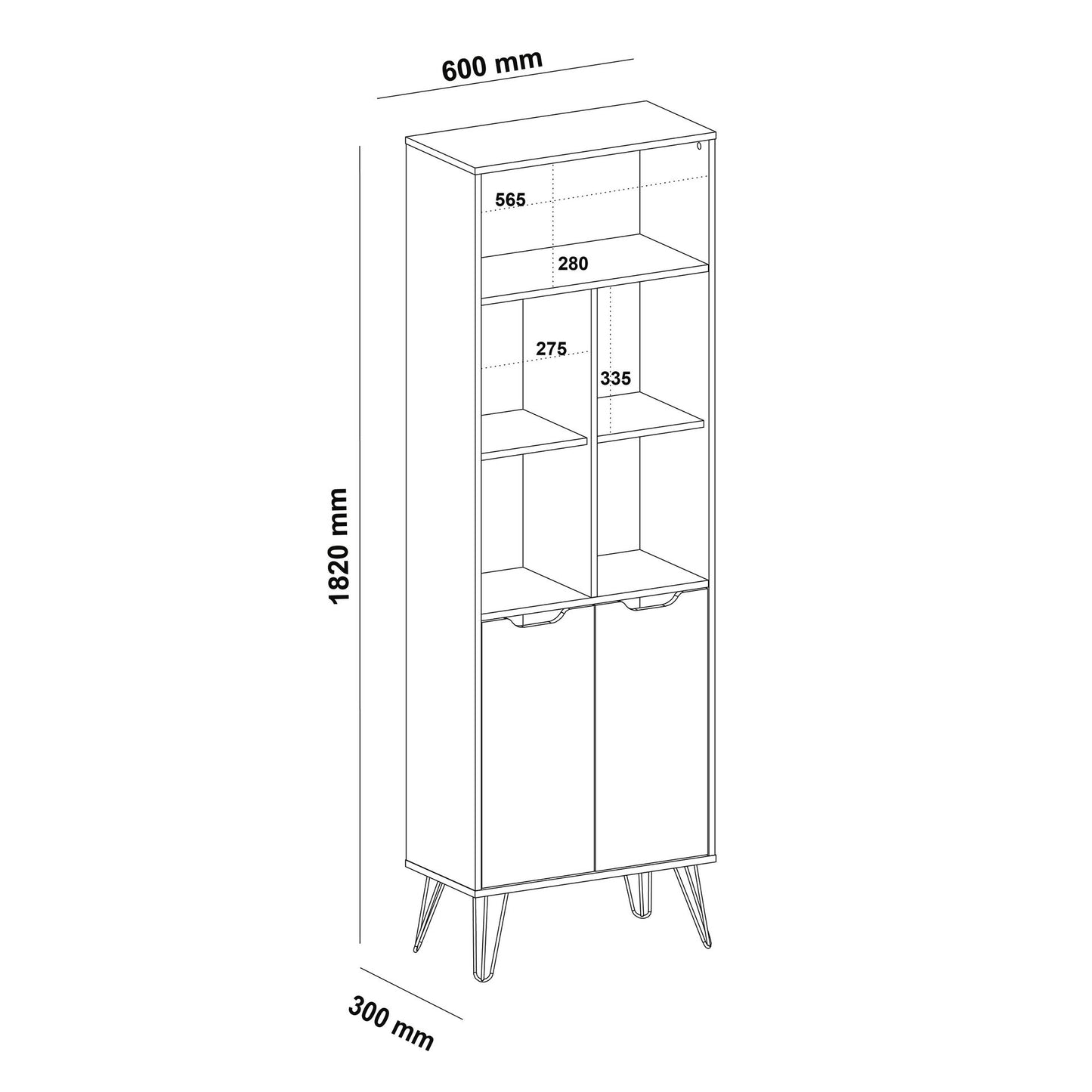 Bookcase Estocolmo 4436 2 Doors With 5 Niches  60*30*182Cm Oak/Graphite/White (Limited 3 Months Warranty)