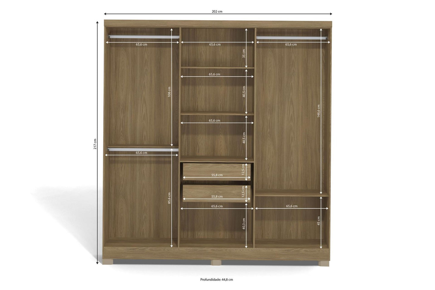 Wardrobe E530-Ng 6 Pts + 2 Tirs  217*202*47Cm Nogueira  (Limited 3 Months Warranty)