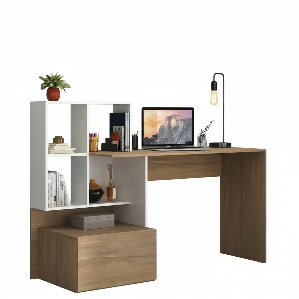 Office Table Mp6003.0001 With Drawer  106.2*149*48Cm Rustic / White  (Limited 3 Months Warranty)