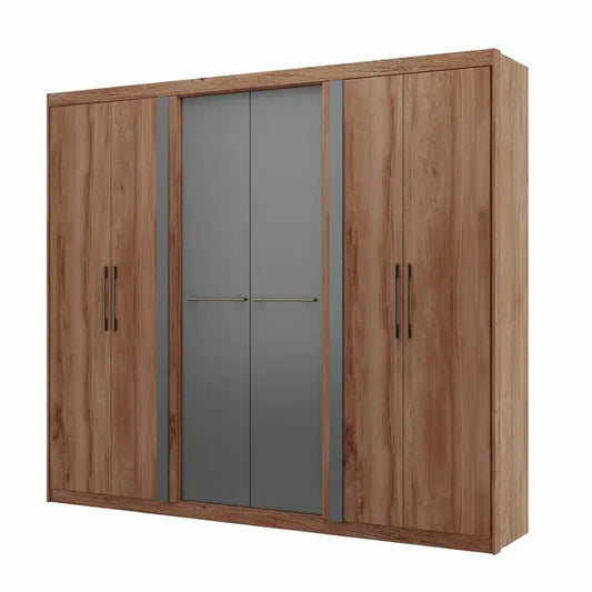 Wardrobe Valley Ref 1155 6 Doors With 2 Drawers 260*231*55Cm Fraijo/Titanium (Limited 3 Months Warranty)