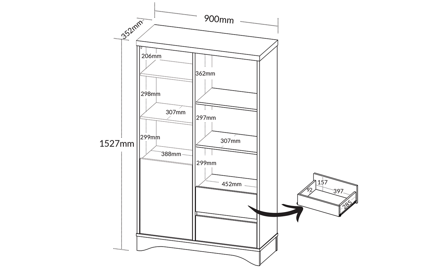 Bookcase Space 6258 2 Drawers With 1 Door  90*35.2*152.7Cm Elm/ White  (Limited 3 Months Warranty)