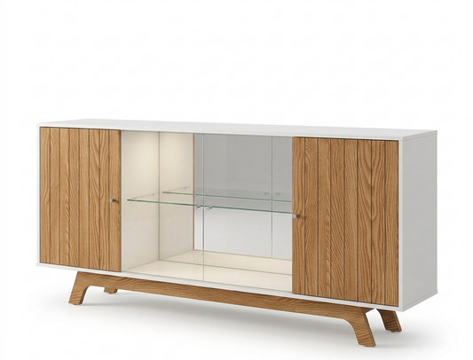 Buffet Facino 4 Doors 81.2Cm*35.7Cm*180Cm Oak Nobel- Off White   (Limited 3 Months Warranty)