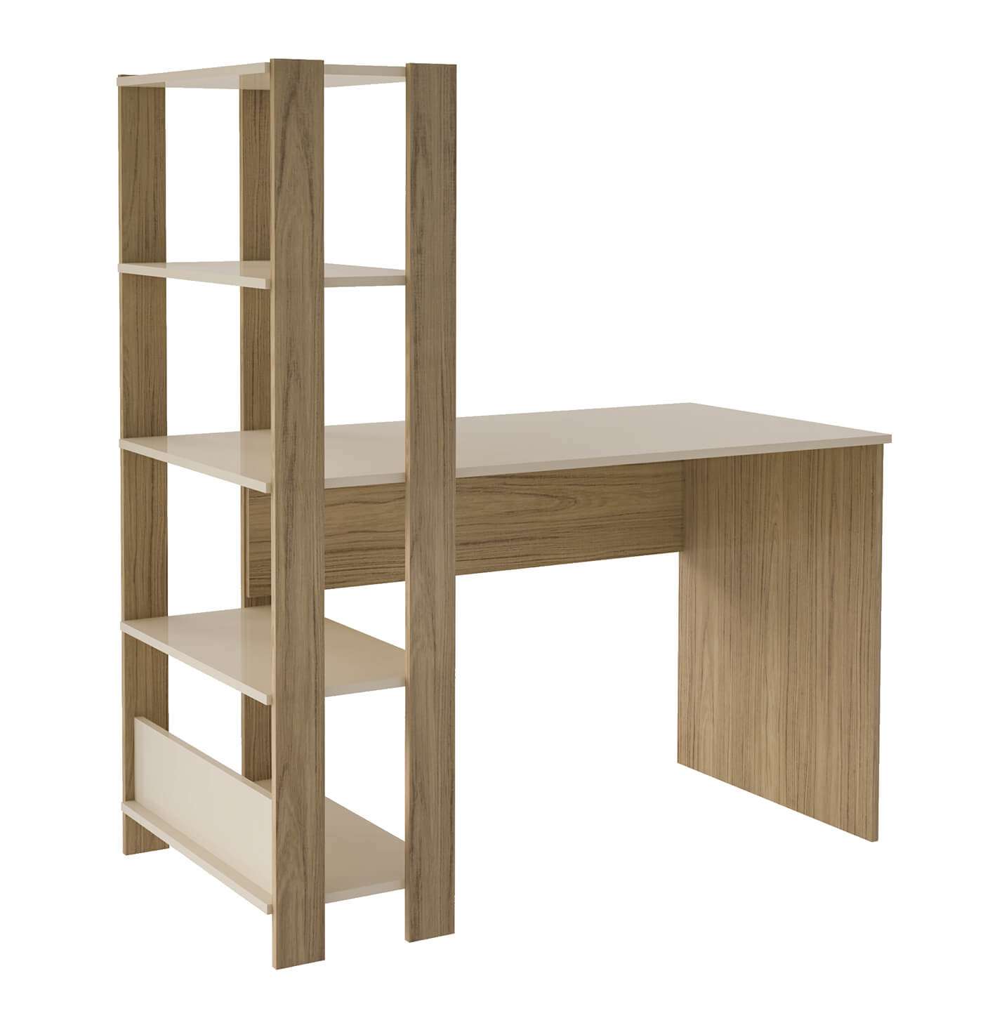 Office Table Match 4235 Four Shelves  120*63*134.5Cm Off White/Oak  (Limited 3 Months Warranty)