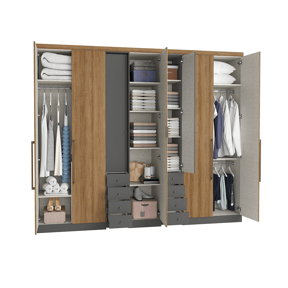 Wardrobe Absolut Plus Glass 5517 7 Doors + 8 Drawers  W288Cm* H233M * D55Cm Grafite/Almendra (Limited 3 Months Warranty)