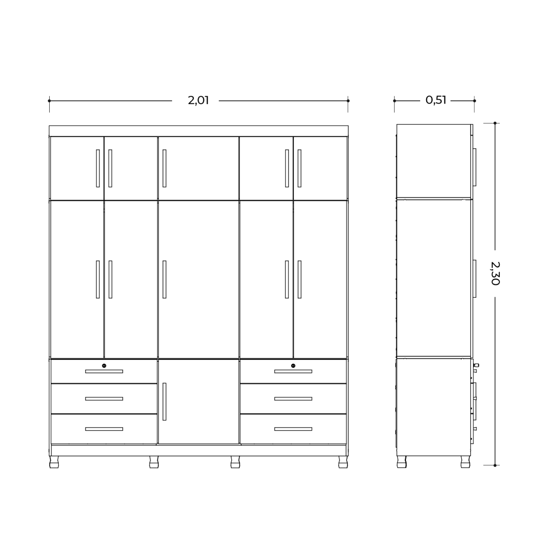 Wardrobe Triton 6229-295 11 Doors With 6 Doors  200*230*51Cm Cinnamon  (Limited 3 Months Warranty)